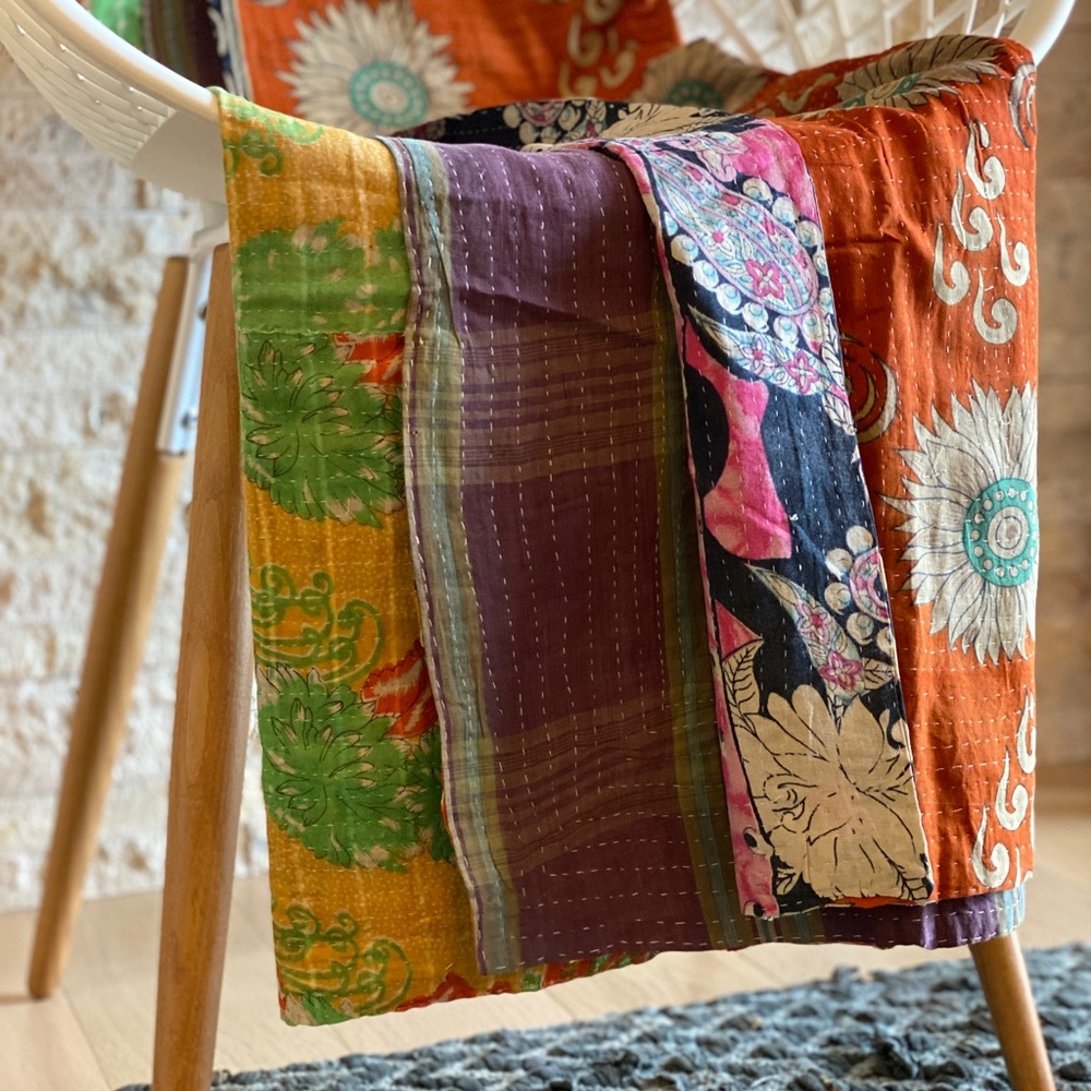 Vintage Patchwork Kantha Quilt, Reversible